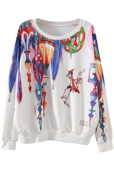 Oasap Fashion Cartoon Pattern O Neck Sweatshirt