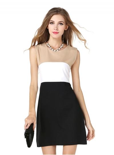 Oasap Three Color Panels Sleeveless Dress