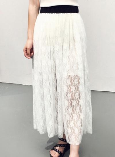 Oasap Fashion Elastic Waist Lace Maxi Skirt With Lining