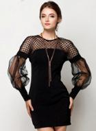 Oasap Women's Net-yam-sleeve Lace Mini Dress