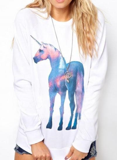 Oasap Casual Unicorn Printed Loose Fit Pullover Sweatshirt