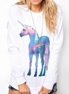 Oasap Casual Unicorn Printed Loose Fit Pullover Sweatshirt