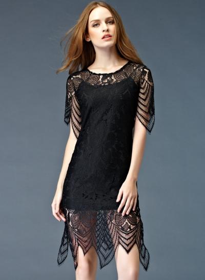 Oasap Lace Hollow Out Half Sleeve Backless Dress