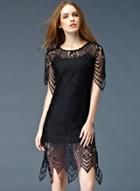 Oasap Lace Hollow Out Half Sleeve Backless Dress