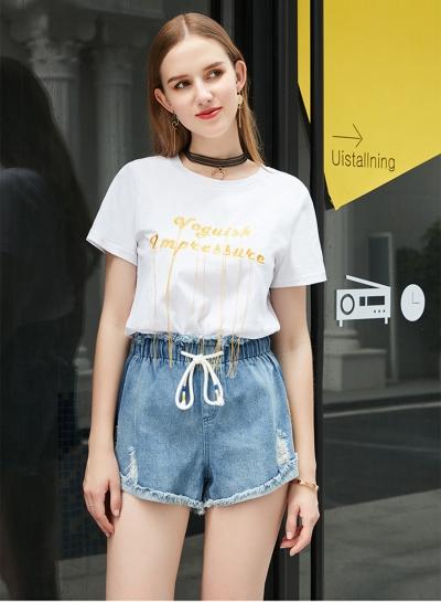 Oasap Ripped Lace-up Denim Shorts