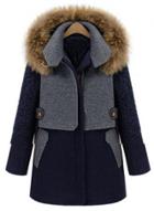 Oasap Fashion Color Block Fur Trim Hood Woolen Coat