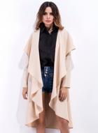 Oasap Solid Long Sleeve Open Front Loose Irregular Trench Coat