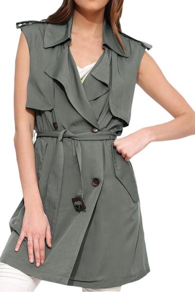 Oasap Women Fashion Double Breasted Shawl Collar Tie Waist Vest