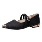 Oasap Pointed Toe Sequisn Buckle Flat Shoes