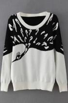 Oasap Fancy Bird Printing Ribbed Sweater