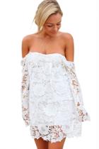Oasap White Lace Off-shoulder Mini Dress