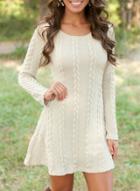 Oasap Solid Color Round Neck Long Sleeve Knit Sweater Dress