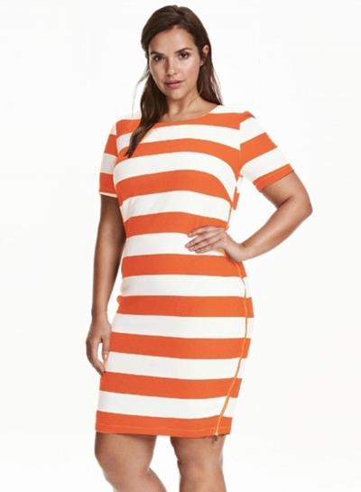 Oasap Plus Size Stripped Dress With Short Sleeves