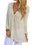 Oasap V Neck Long Sleeve Knit Hooded Tee Shirt