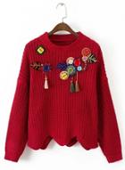 Oasap Round Neck Long Sleeve Buttons Decoration Sweaters