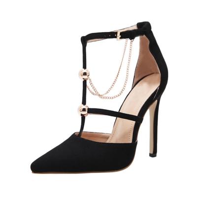 Oasap Stiletto Heels Metal Chain Pointed Toe T-strap Pumps