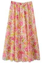 Oasap Pink Floral Print Midi Skirt