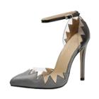 Oasap Pointed Toe Ankle Strap Patchwork High Heels Pumps