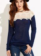 Oasap Long Sleeve Lace Splicing Tops