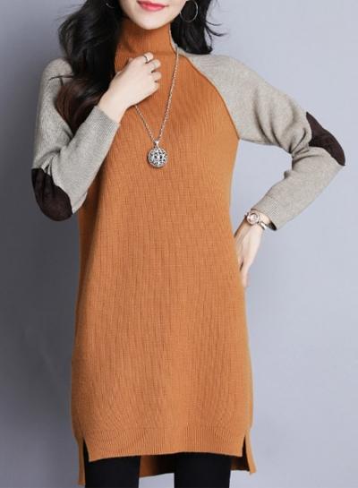 Oasap High Neck Long Sleeve Color Block Pullover Sweater