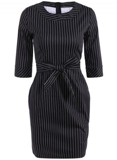 Oasap Striped 3/4 Sleeve Bow Tie Waist Bodycon Dress