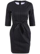 Oasap Striped 3/4 Sleeve Bow Tie Waist Bodycon Dress