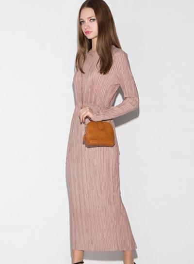 Oasap Women's Long Sleeve Round Collar Maxi Dress