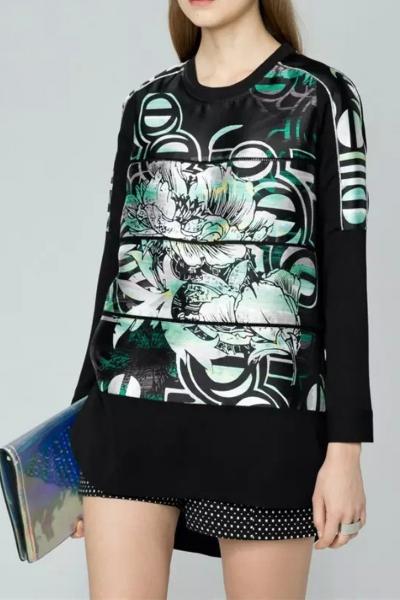 Oasap Demure Floral Print High-low Sweatshirt