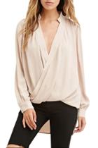Oasap Women's Fashion Solid Deep V Neck Wrap Front High Low Shirt