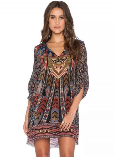 Oasap Vintage Half Sleeve V Neck Print Mini Dress