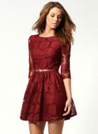 Oasap Floral Lace Round Neck 3/4 Sleeve A-line Dress