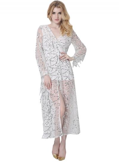 Oasap Women's Fashion Sheer Sequin Tasseled Maxi Dress