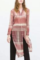 Oasap Vintage Long Sleeve Button Up Slit Shirt