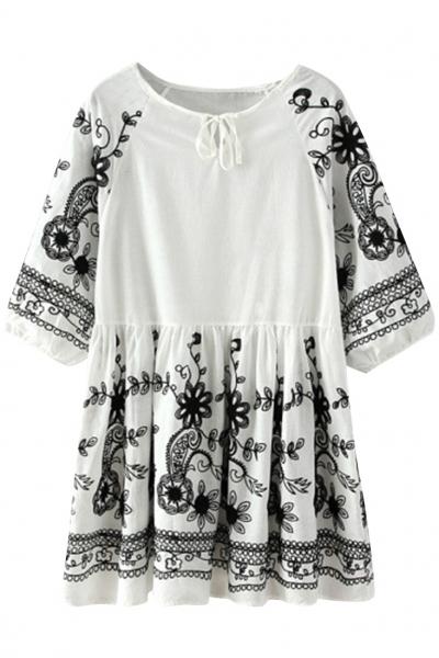 Oasap Vintage Embroidered Pleated Mini Dress