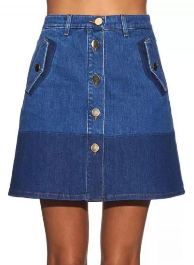 Oasap Slim Denim Skirt With Metallic Buttons