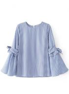 Oasap Fashion Stripe Flare Sleeve Bow Pullover Blouse