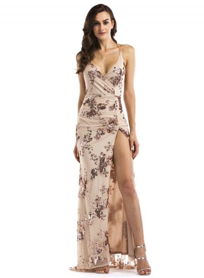 Oasap Spaghetti Strap Floral Printed Slit Dresses