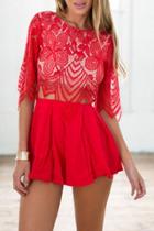 Oasap Lace Hollowed Out Backless Romper