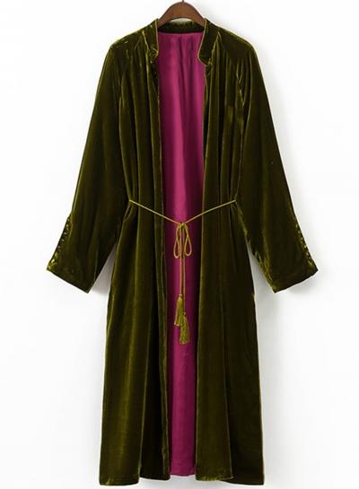 Oasap Fashion Long Sleeve Tie Waist Velvet Coat