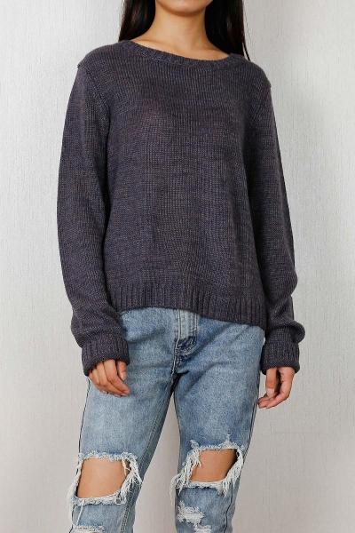 Oasap Chic Ribbed Hem Pullover Sweater