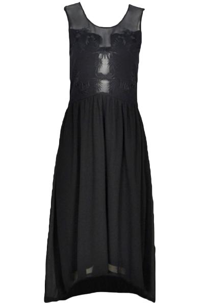 Oasap Wome's Illusion Neckline Mesh Embroidery High Low Dress
