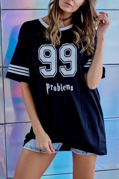 Oasap Casual Figure Pattern Short Striped Sleeve Loose Tee