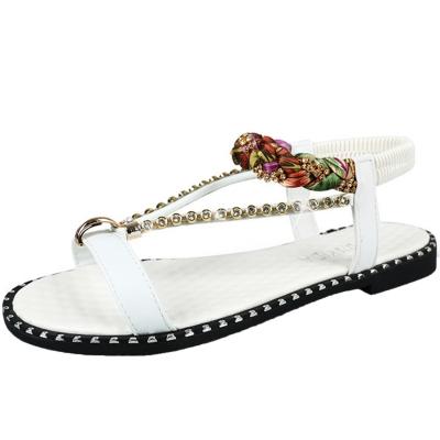 Oasap Open Toe Rhinestone Bohemian Flat Sandals
