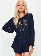 Oasap Fashion Long Sleeve Floral Embroidery Romper