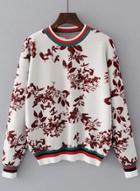 Oasap Round Neck Long Sleeve Floral Printed Sweater