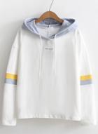 Oasap Fashion Letter Embroidered Striped Sleeve Hoodie