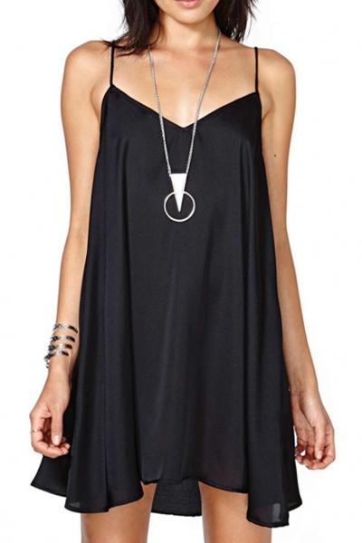 Oasap Sexy Black Mini Cami Swing Dress