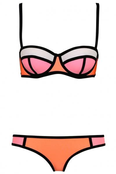 Oasap Orange Color Patchwork 2pc Bikini Swimwear