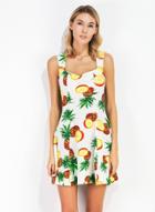 Oasap Pineapple Print Off Shoulder Sleeveless Mini Dress