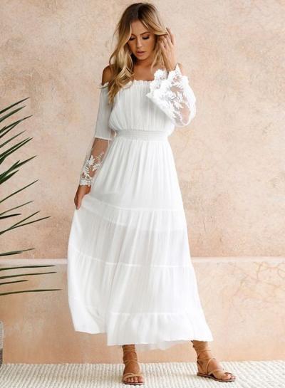 Oasap Slash Neck Lace Splicing Maxi Dress